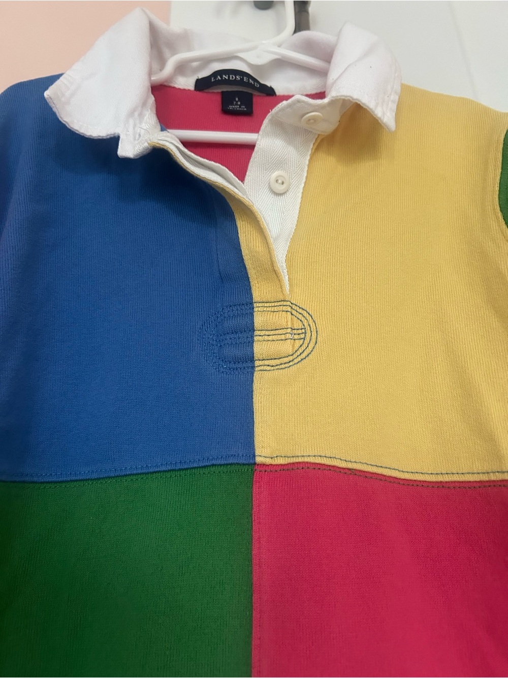 Lands' End Kids' Colorblock Rugby Shirt - Multit size 7/8 - Picture 5 of 6